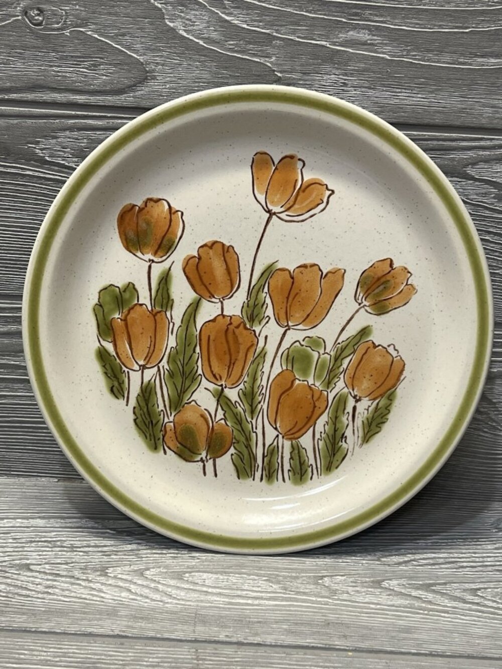 Stoneware Meadowbrook Japan Dinner Plate 10.5” Oven To Table Orange Tulips